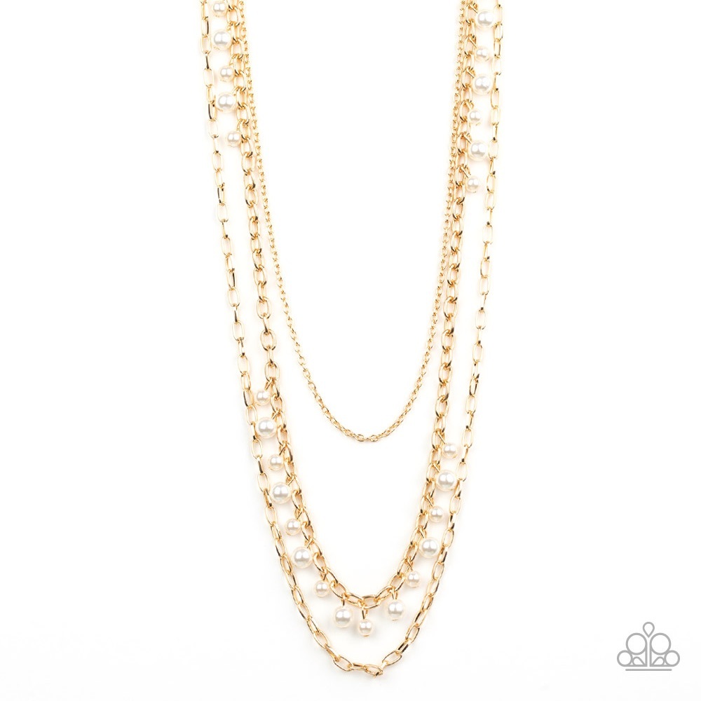 3 layered Link Gold Chain with Pearls Necklace Set